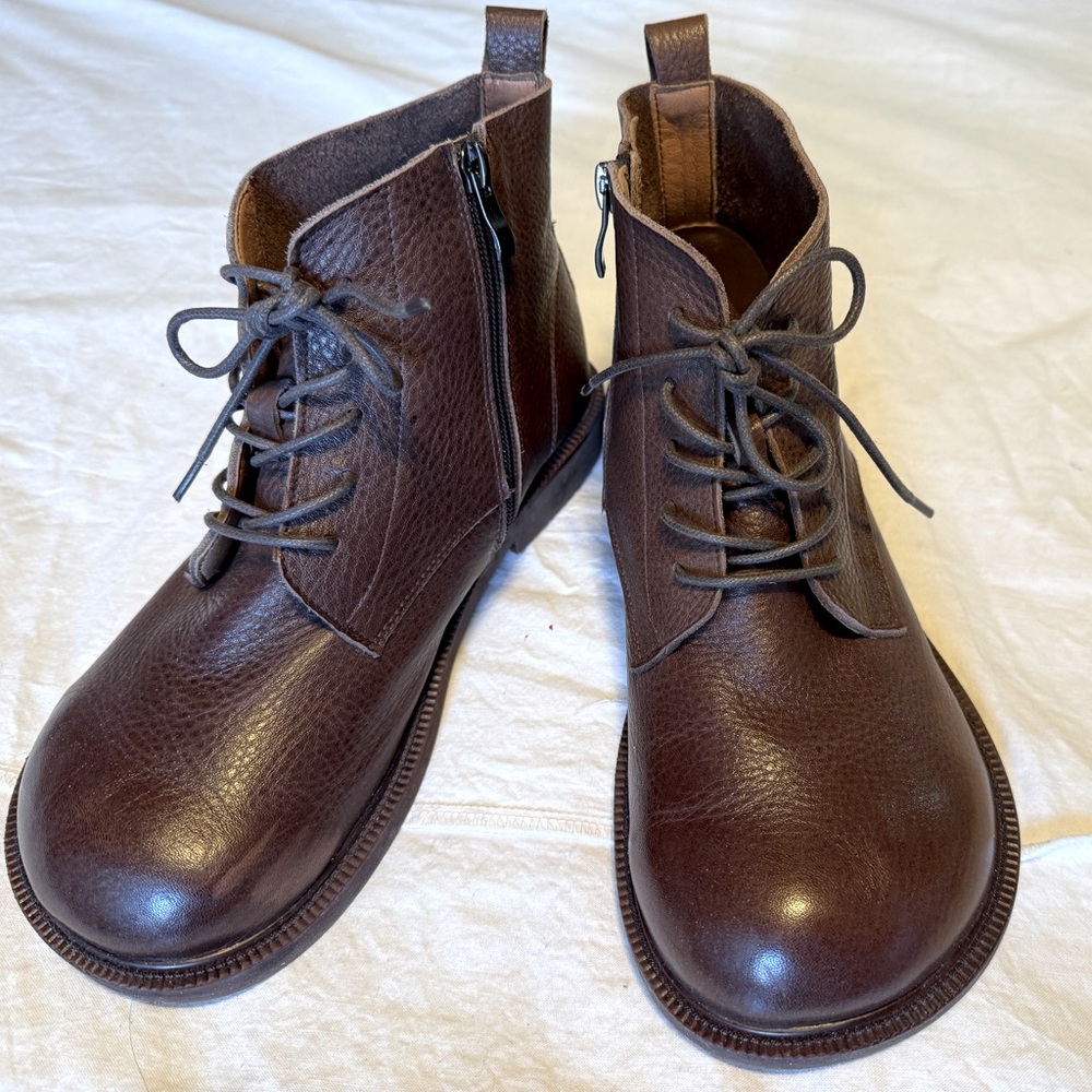 Women's Brown Lace-Up Ankle Booties with Side Zip